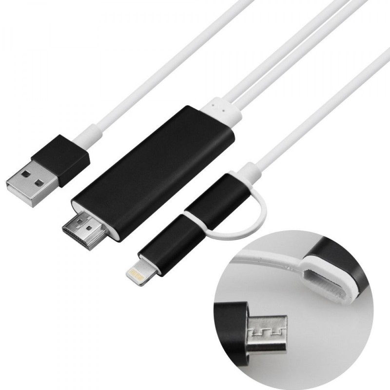 HDMI HDTV CABLE For Lightning & micro USB Connector 2 in 1