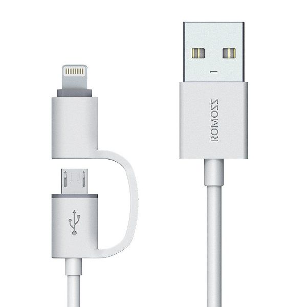 ROMOSS 2-in-1 Lightning and Micro USB Cable, Durable Lightning to USB Data Sync Charging Cable for iPhone 8/8 Plus/X/7/7 Plus/SE/6/6 Plus/6S/6S Plus/5/5C/5S,iPad, Samsung and Android (3.3 FT, Grey)